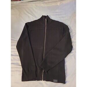 Calvin Klein Sweater Mens Large Black Full Zip Mock Neck Excellent Condition